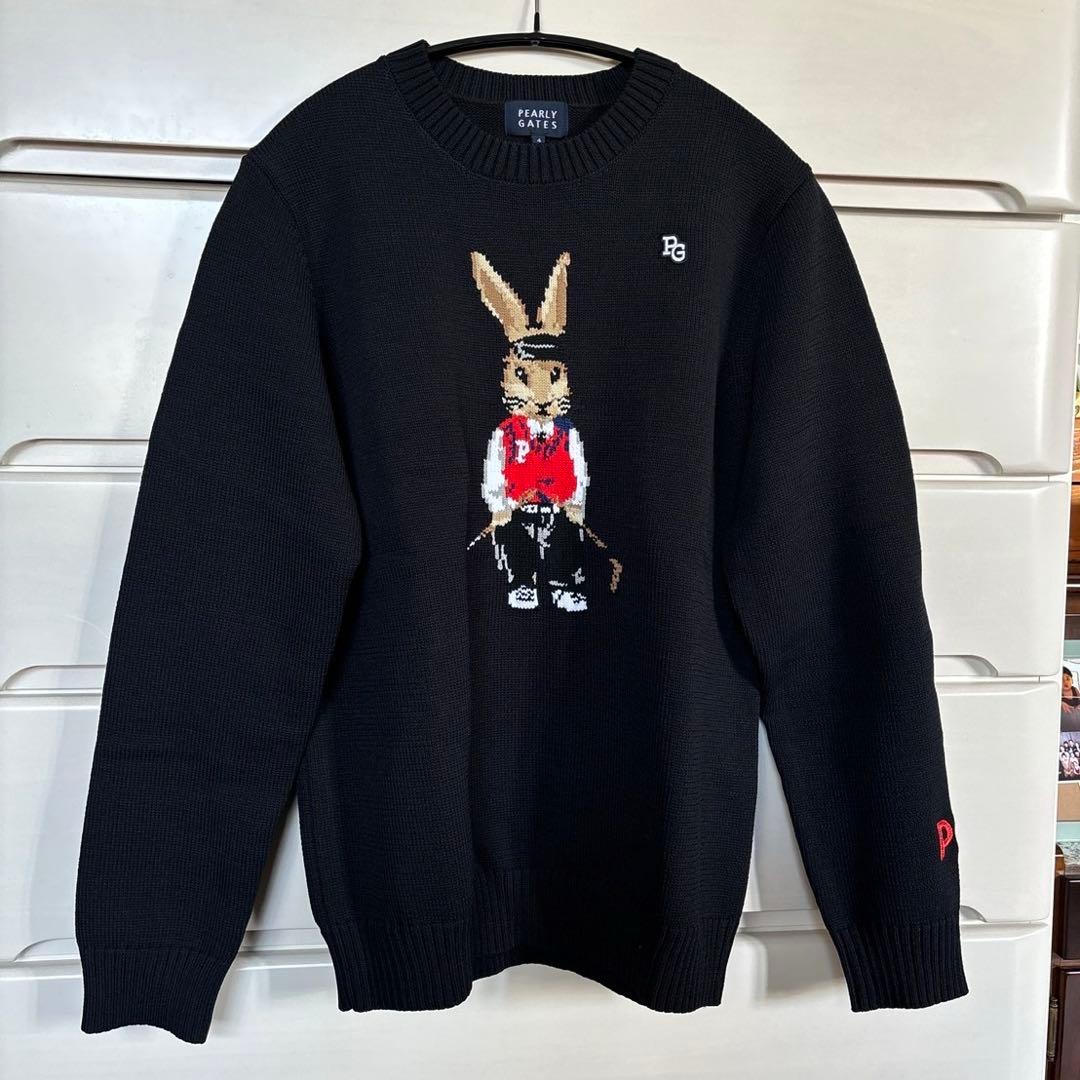 パーリーゲイツ天竺+手横インターシャGOLFウサギ柄セーター濃紺サイズ4