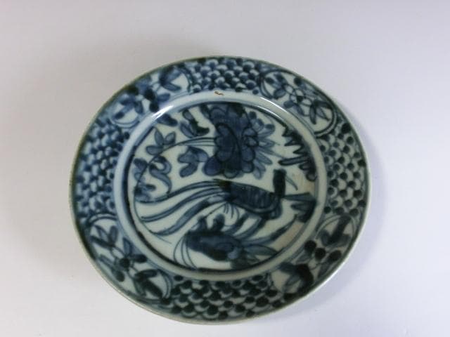 皿■中国明王朝期 花唐草 砂高台 鳳凰芙蓉文様 呉須染付皿 砂高台 古玩 唐物■