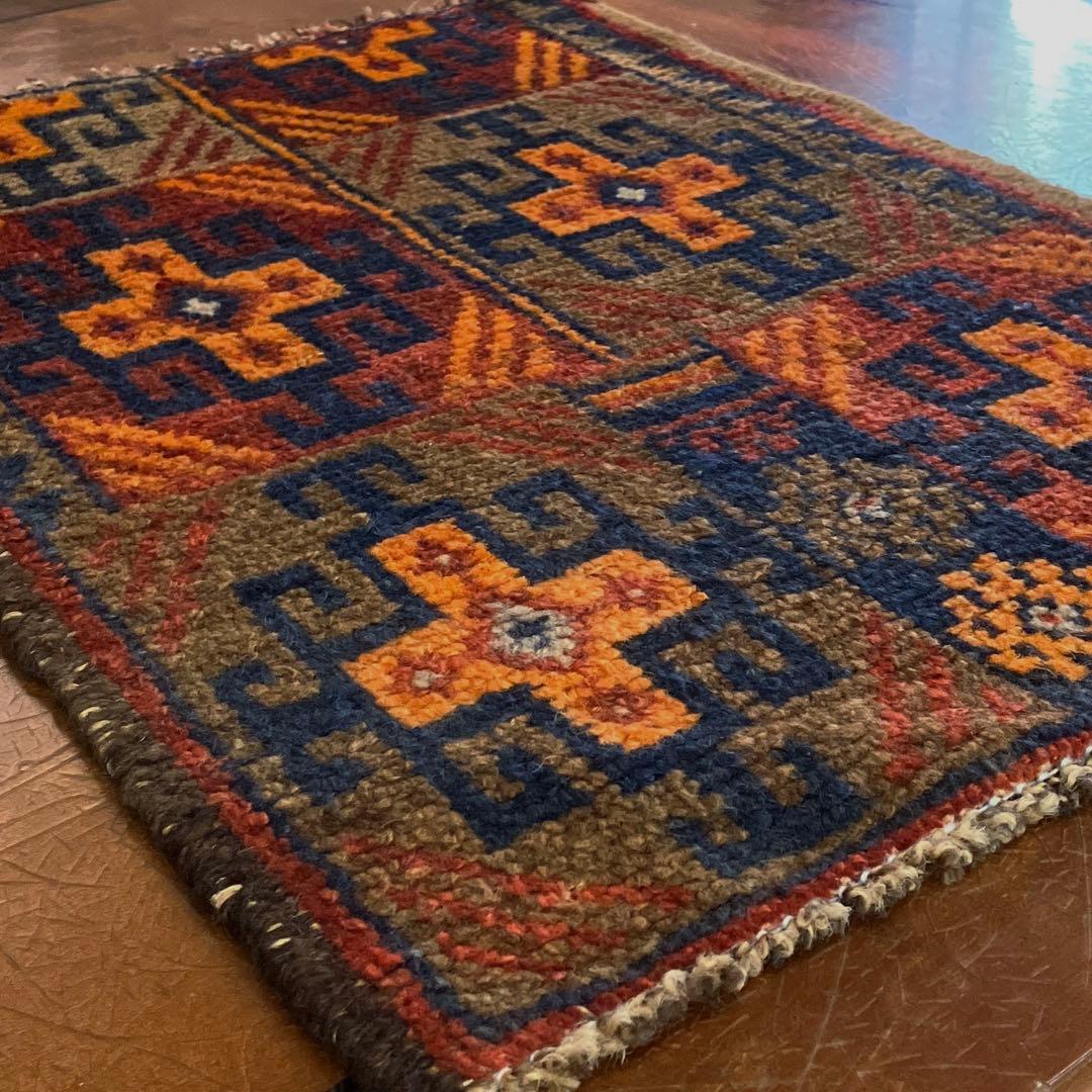 トライバル ラグ トルクメン 手織り 絨毯 ビンテージラグ 44cmx60cm
