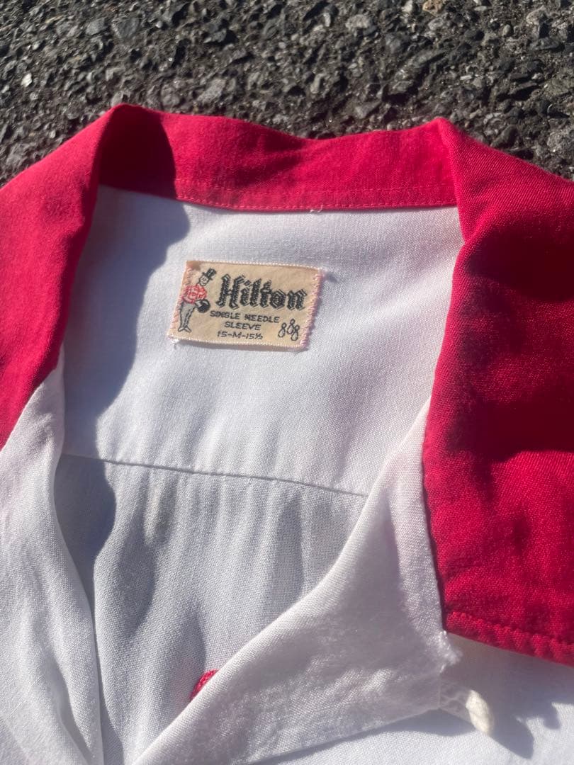 50s ヴィンテージ Hilton レーヨン ボウリングシャツ ホワイト/レッド