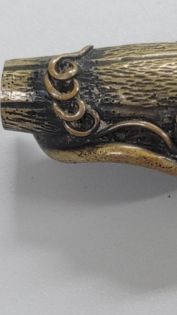 時代物　古銅　象嵌装飾入り　矢立て　書道具　筆入り　小さい