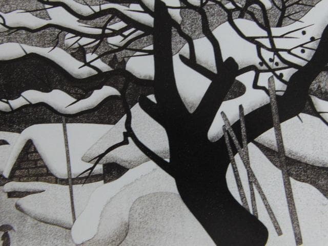 斎藤清、【会津の冬（110）大石田】、希少な大判額装用画集より、美品