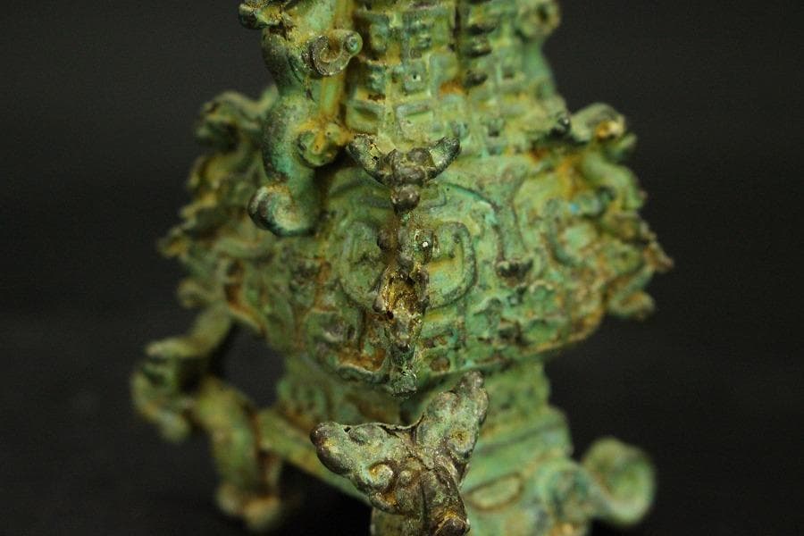 中国美術 青銅 豆 蓋瓶 高9.6cm(HA521)