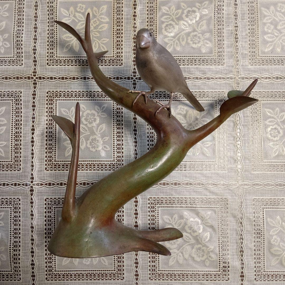 加納晴雲作　彫金　象嵌『鶯』