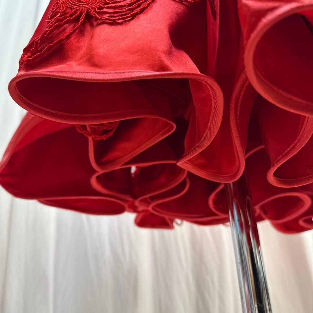 6252★セキネ★M 赤 サテン レース スタンダードドレス 社交ダンス