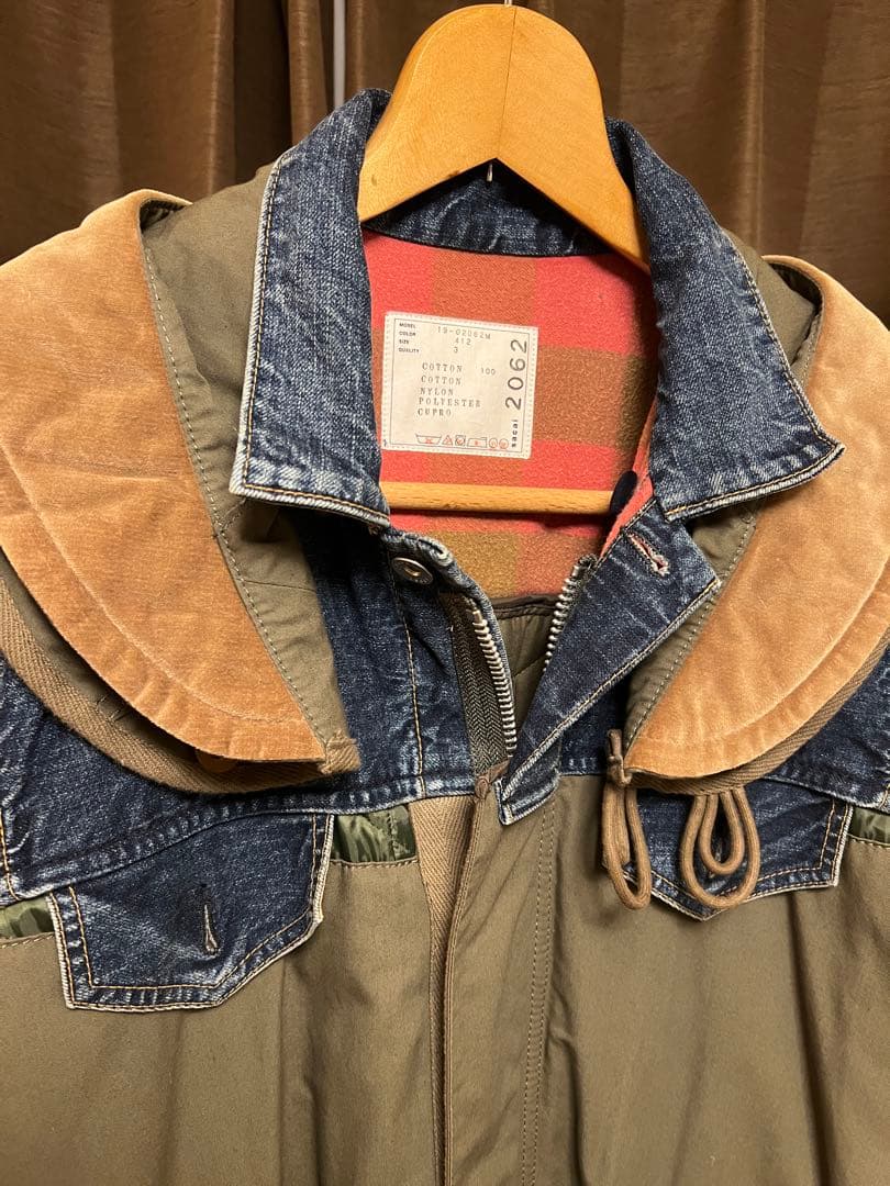 sacai デニム ドッキング モッズコート・サイズ3