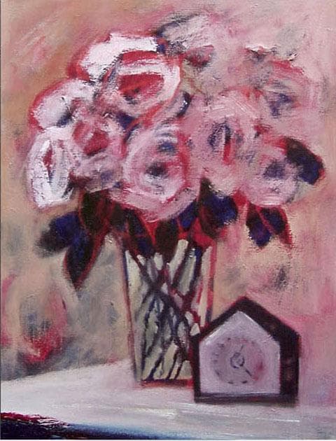 油絵 菅家令子 絵 絵画 インテリア uF6-112502 花 ばら