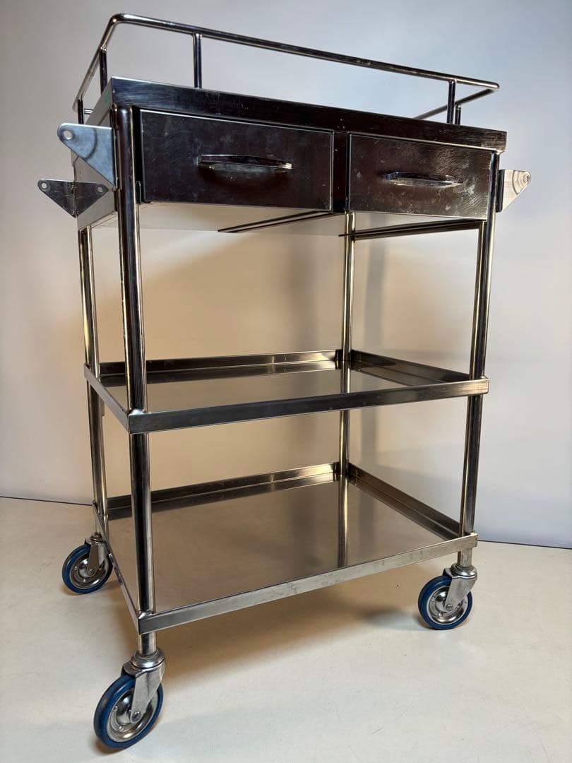 ヒラタニ 回診車 ステンレスワゴン 2段 両開引出し2杯 自在キャスター