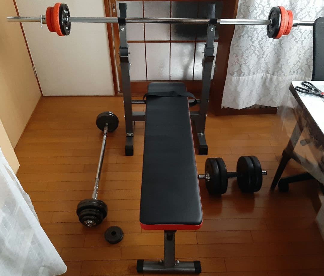 バーベル/ダンベル　ラックとフラットベンチセット