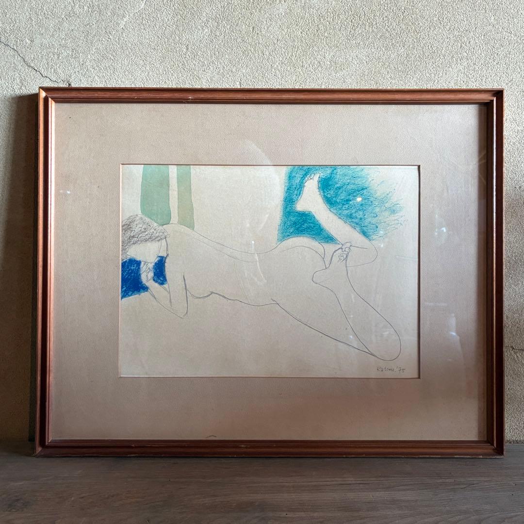 手代木克信　デッサン　素画　女性画　裸婦　サイン入　額付　25.12.17-2