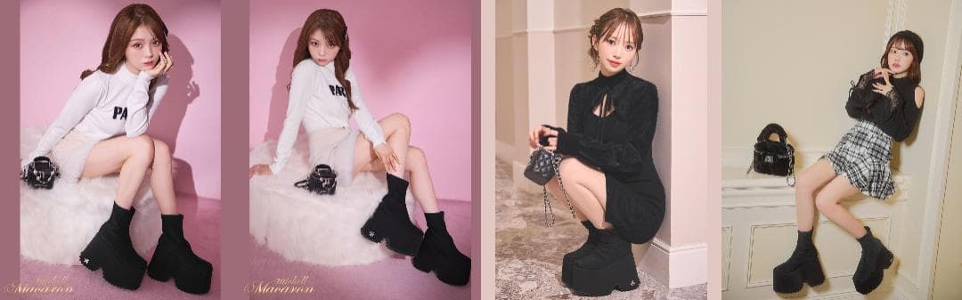 ミシェルマカロン michell macaron 厚底ストレッチショートブーツL