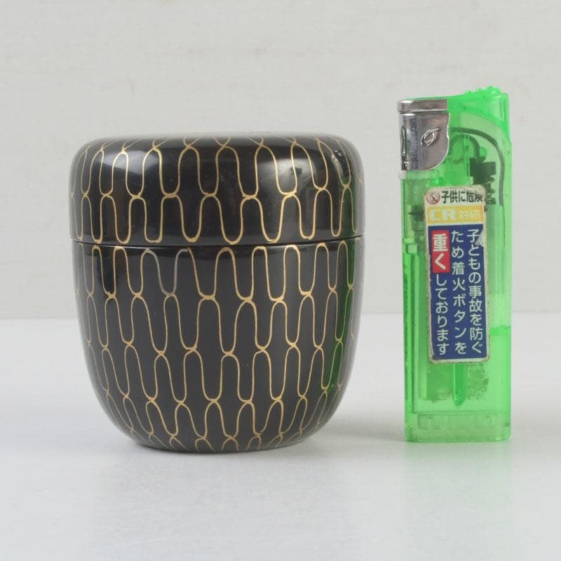 茶道具　中村湖彩作　黒網目蒔絵　中棗　共箱　V　9554