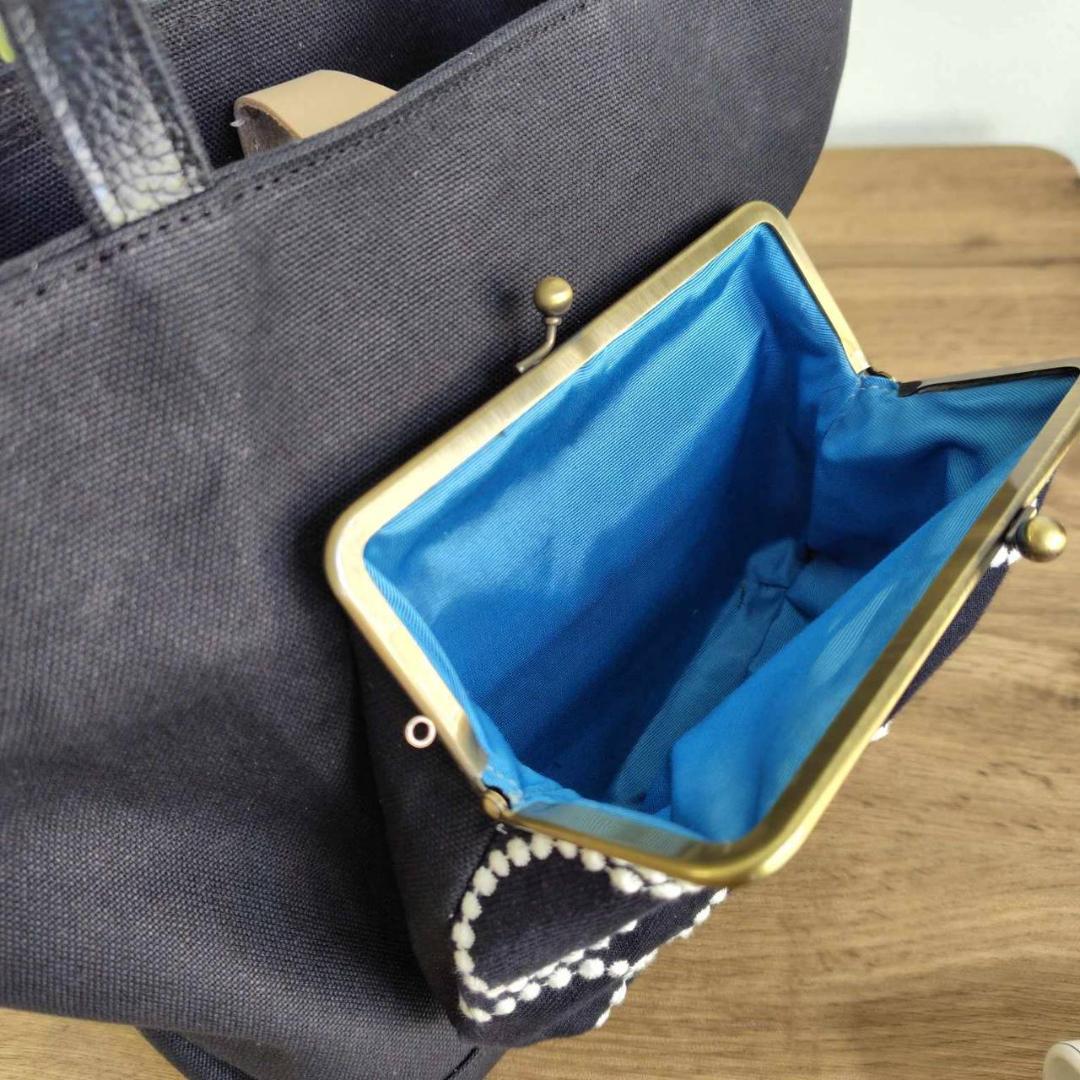 よじょーはん様 /2025タンバリンネイビー×白/がま口ポケット付きMSトート