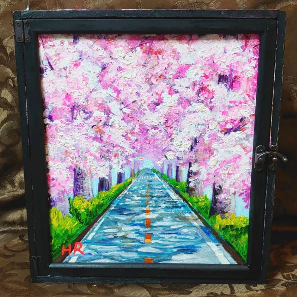 油絵 絵画 【手作りボックス】【桜】