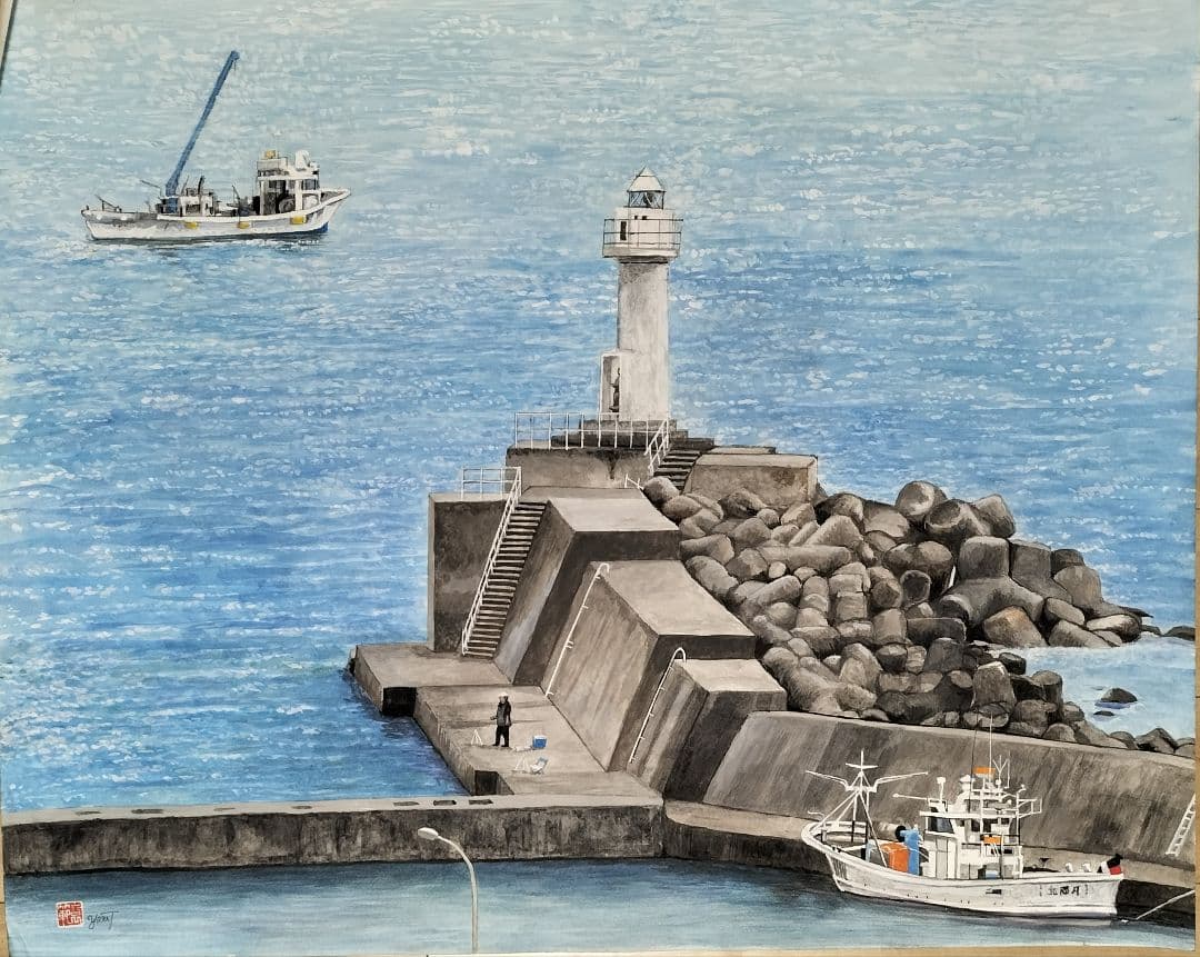 北海道厚田漁港　西防波堤　サイズはF30号(72.7✕91cm)