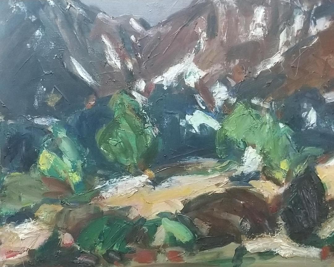 油絵「残雪磐梯」'66 絵画 F10