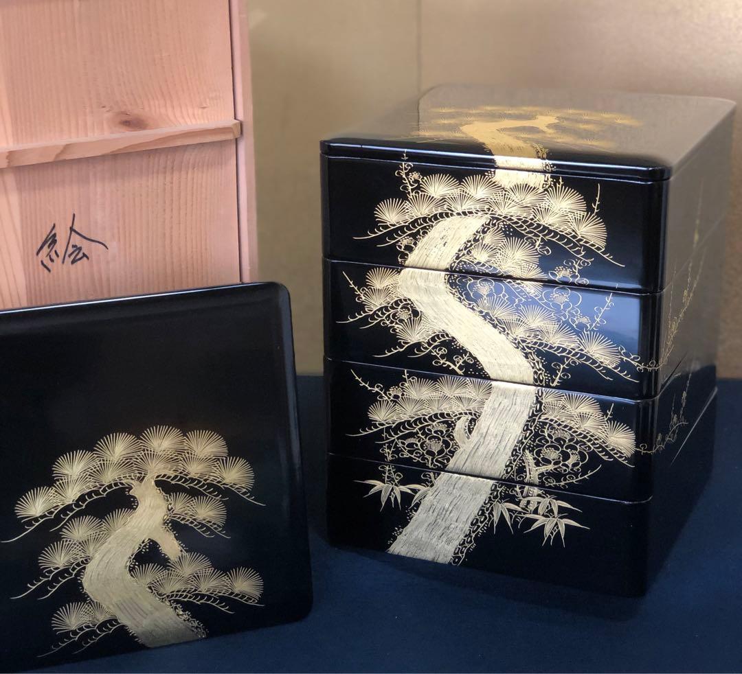 ❗️割引《R》黒内朱 沈金松竹梅 四段重 替蓋付 木箱　251117え2