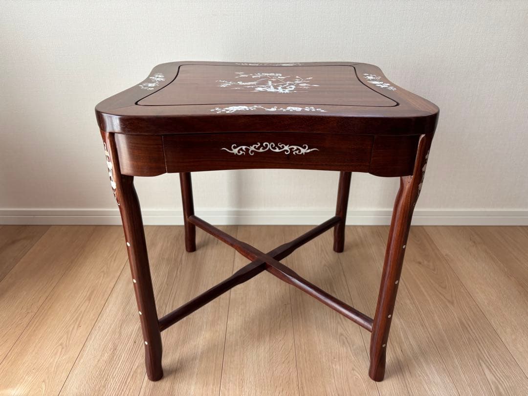 【セット①：テーブル】唐木家具 螺鈿細工 花梨 座卓 ※椅子別売