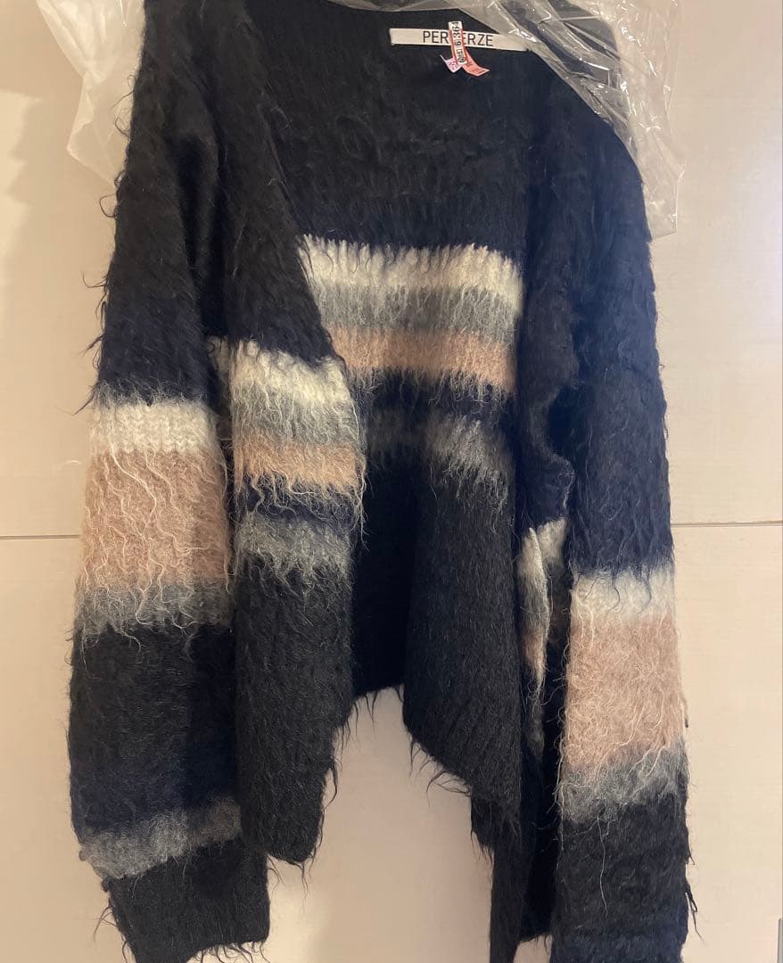 トップス PERVERZE Double Stripe Knit Cardigan BLK