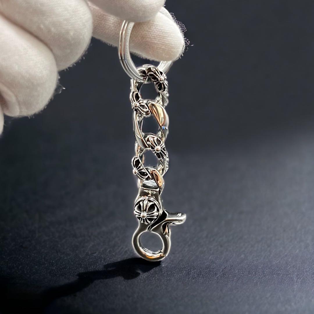 シルバー925 クロス フローラル キーチェーン キーホルダー キーリング 新品