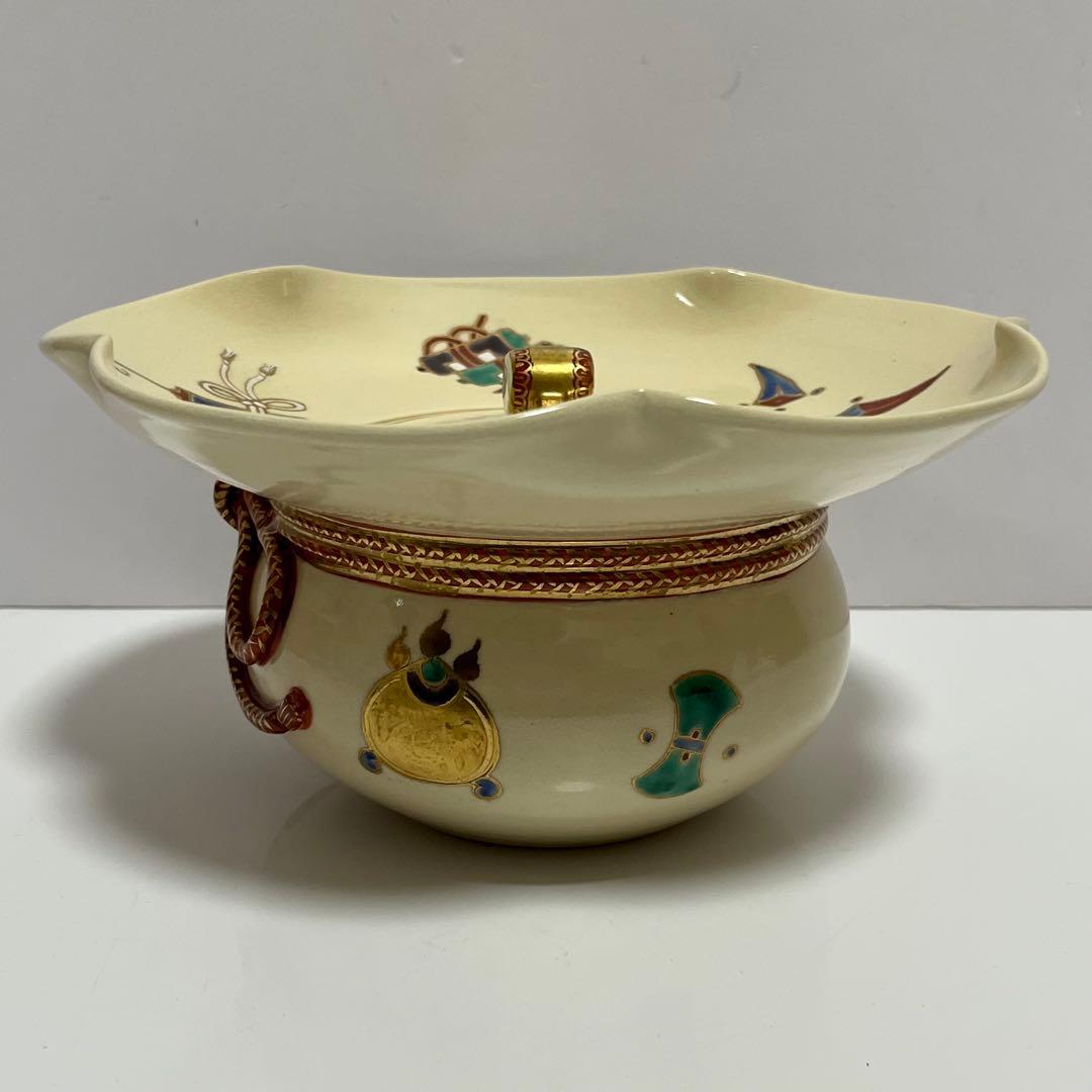 水指 橋本城岳作 色絵宝文 砂金袋水指 共箱 茶道具