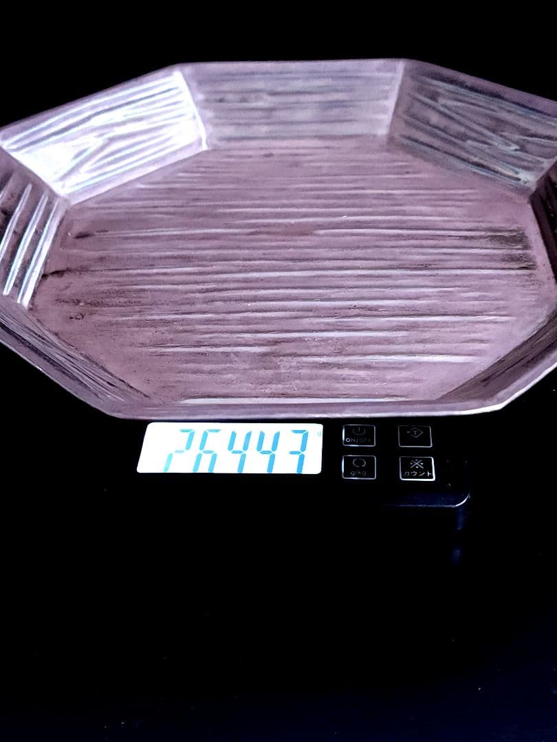 純銀　南陵八角盆 金工師 木村清五郎造 共箱 共布 栞 264.43g 茶道具