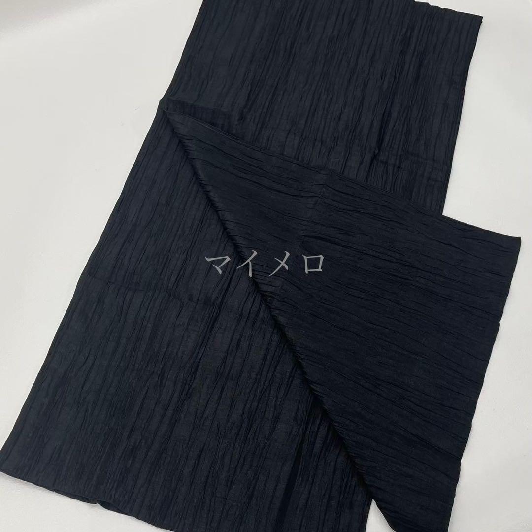 浴衣　綿麻　粋な夏着物　縦縞　黒　兵児帯　プリーツ　2点　0704④