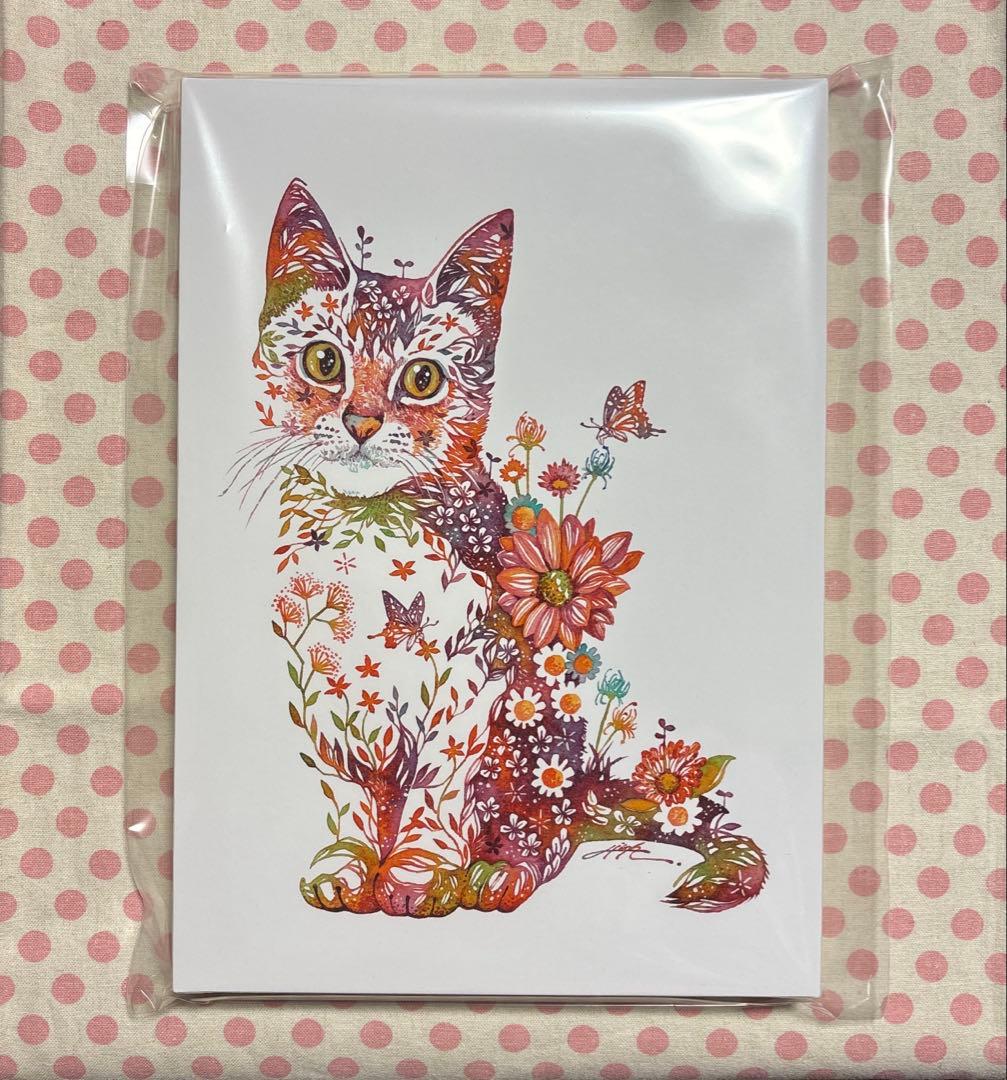 タケダヒロキさん　花猫　木製パネルイラスト