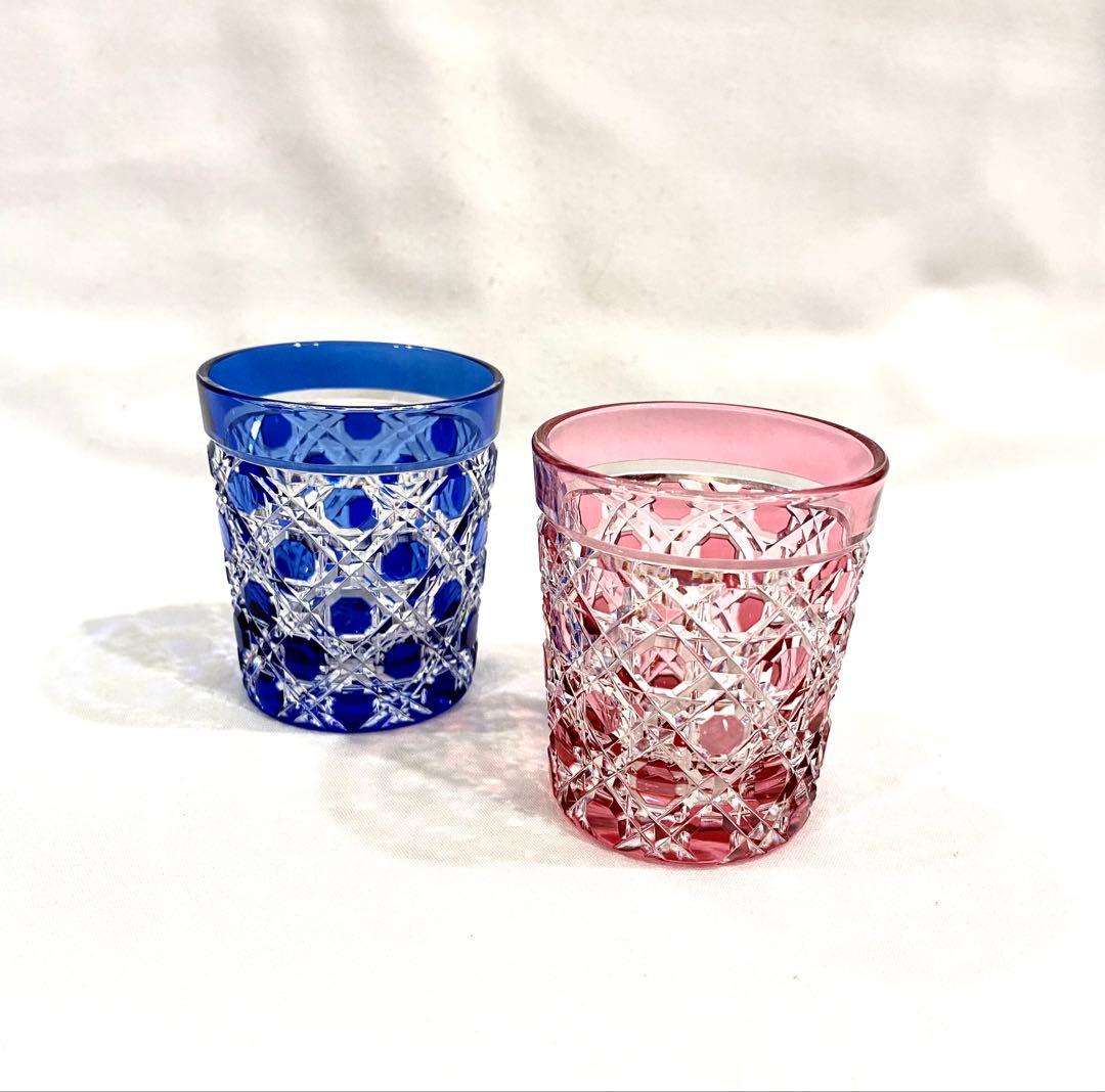 江戸切子／カガミクリスタル　”八角籠目紋”　ペア懐石杯