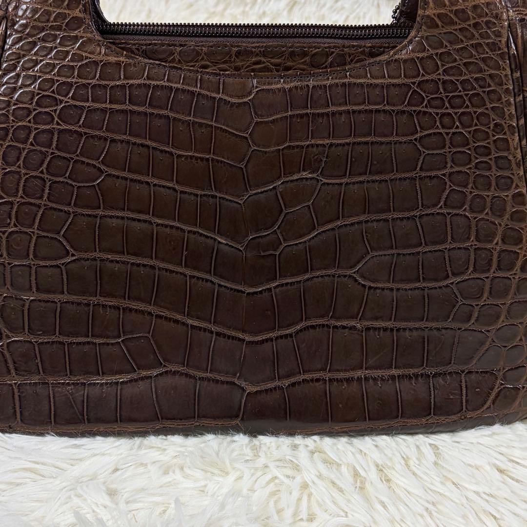 極美品✨JRAタグ センター取り マットクロコダイル トートバッグ 腹ワニ 濃茶