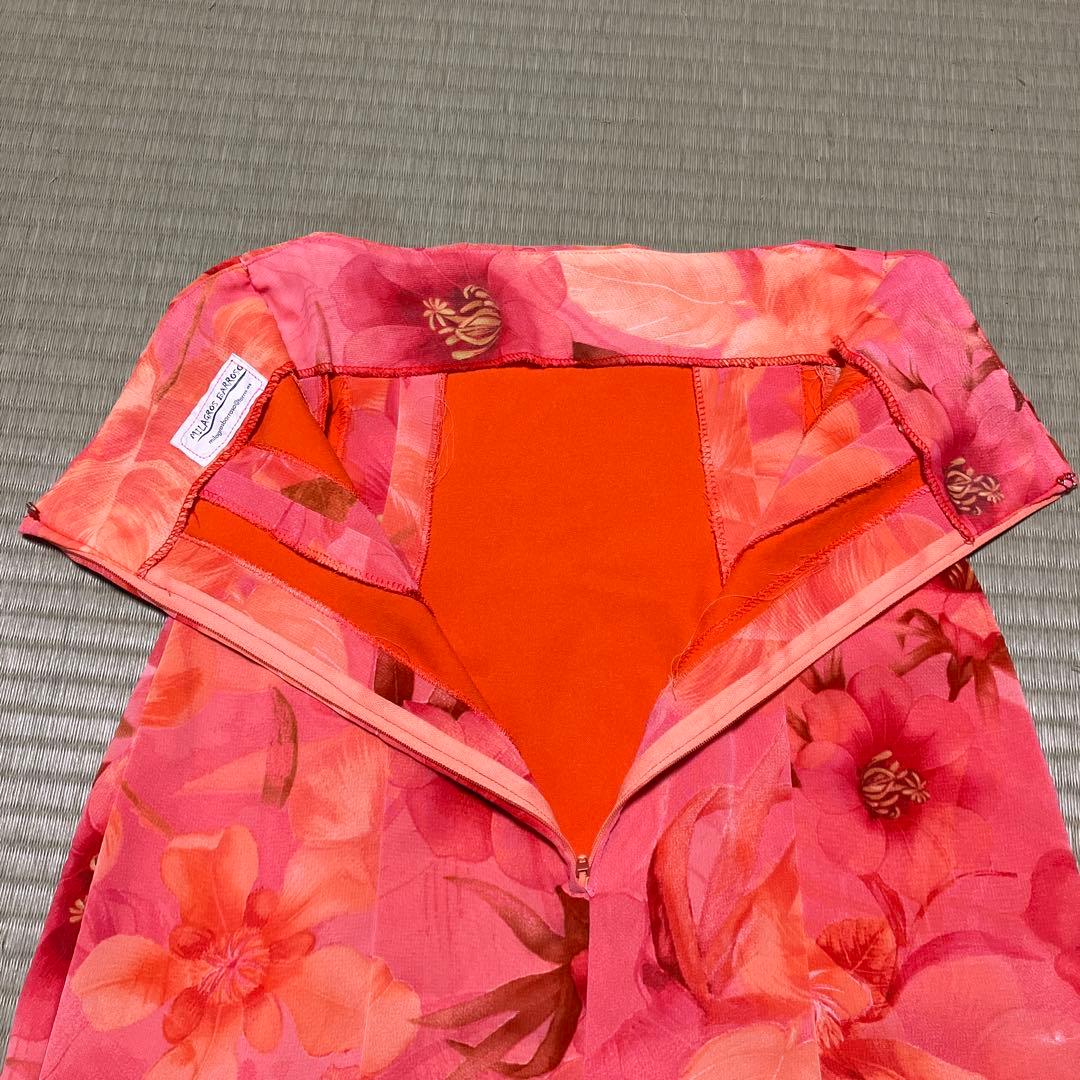 フラメンコ衣装　花柄　ファルダ　オレンジ　3段フリル　オーダーメイド