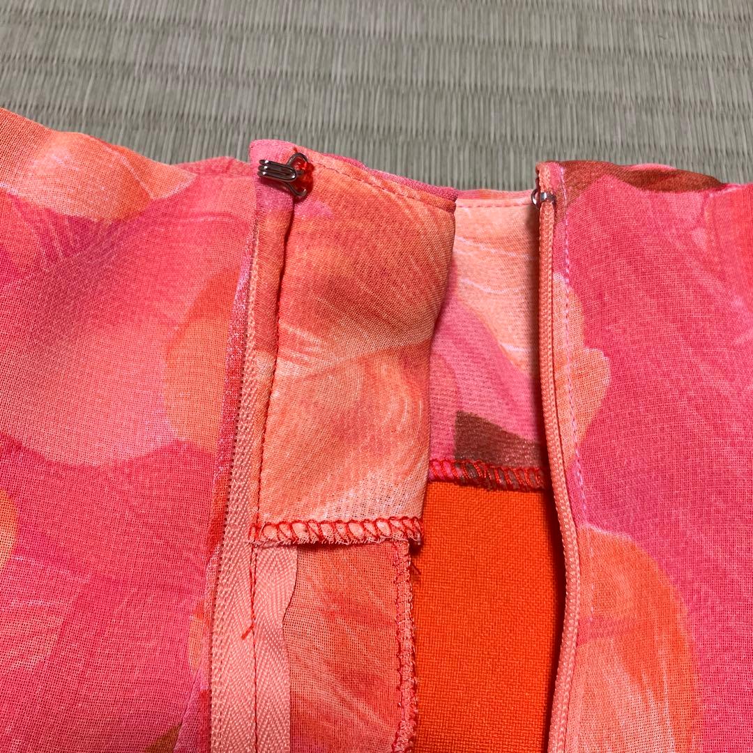 フラメンコ衣装　花柄　ファルダ　オレンジ　3段フリル　オーダーメイド