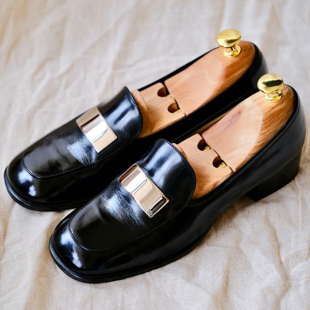 GUCCIグッチ ラウンドスクエアバックルローファー黒36 1/2C