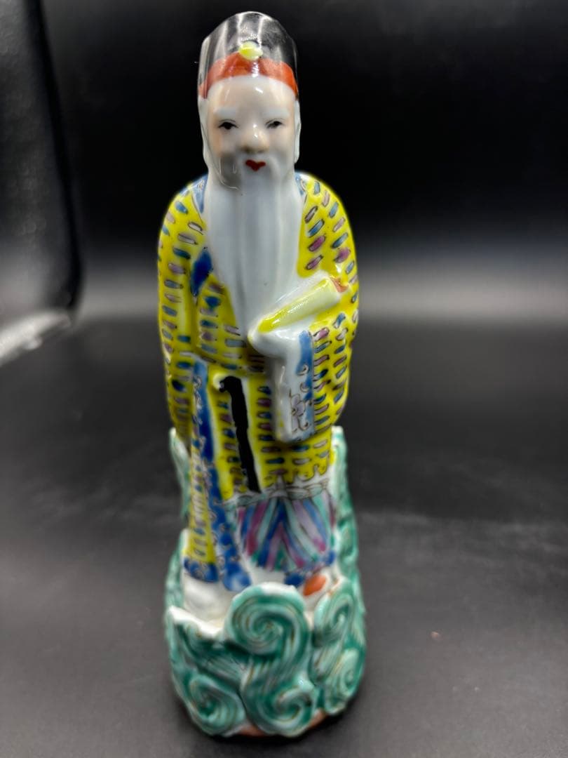 中国美術 古玩 色絵陶人形 陶器人形 高さ約18cm 置物 オブジェ 古董品