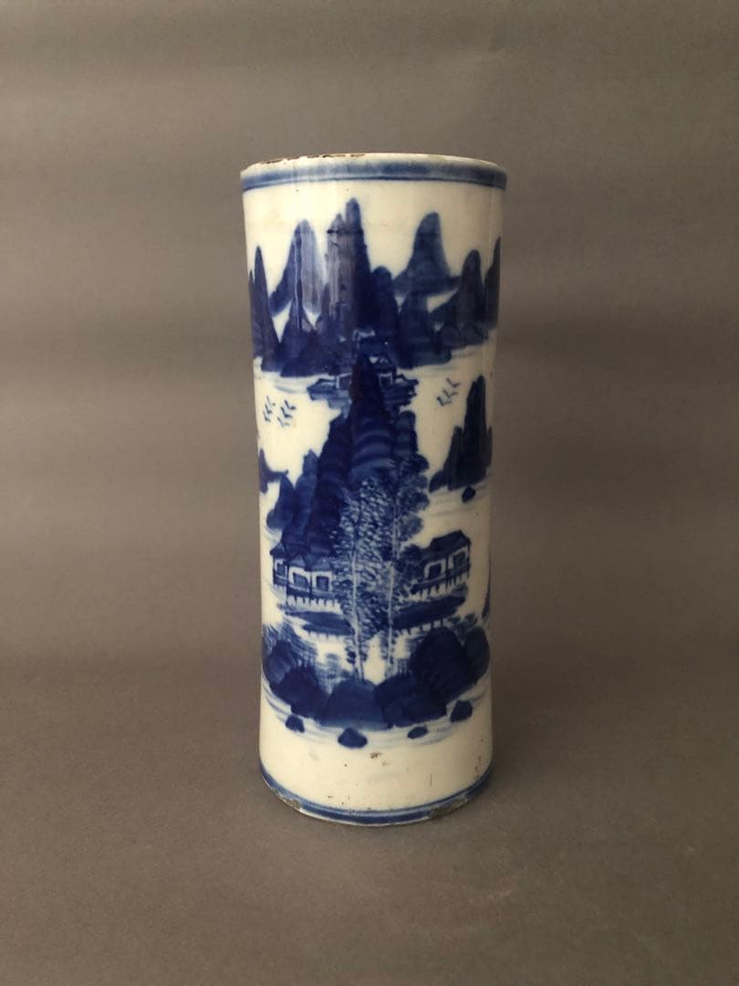 中国骨董古美術　染付青花雲堂手　花瓶　アンティーク