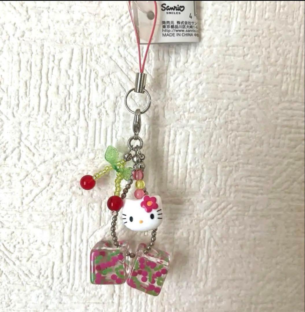 レア ‼️サンリオ キティ ストラップ さくらんぼ チェリー キューブ ビーズ