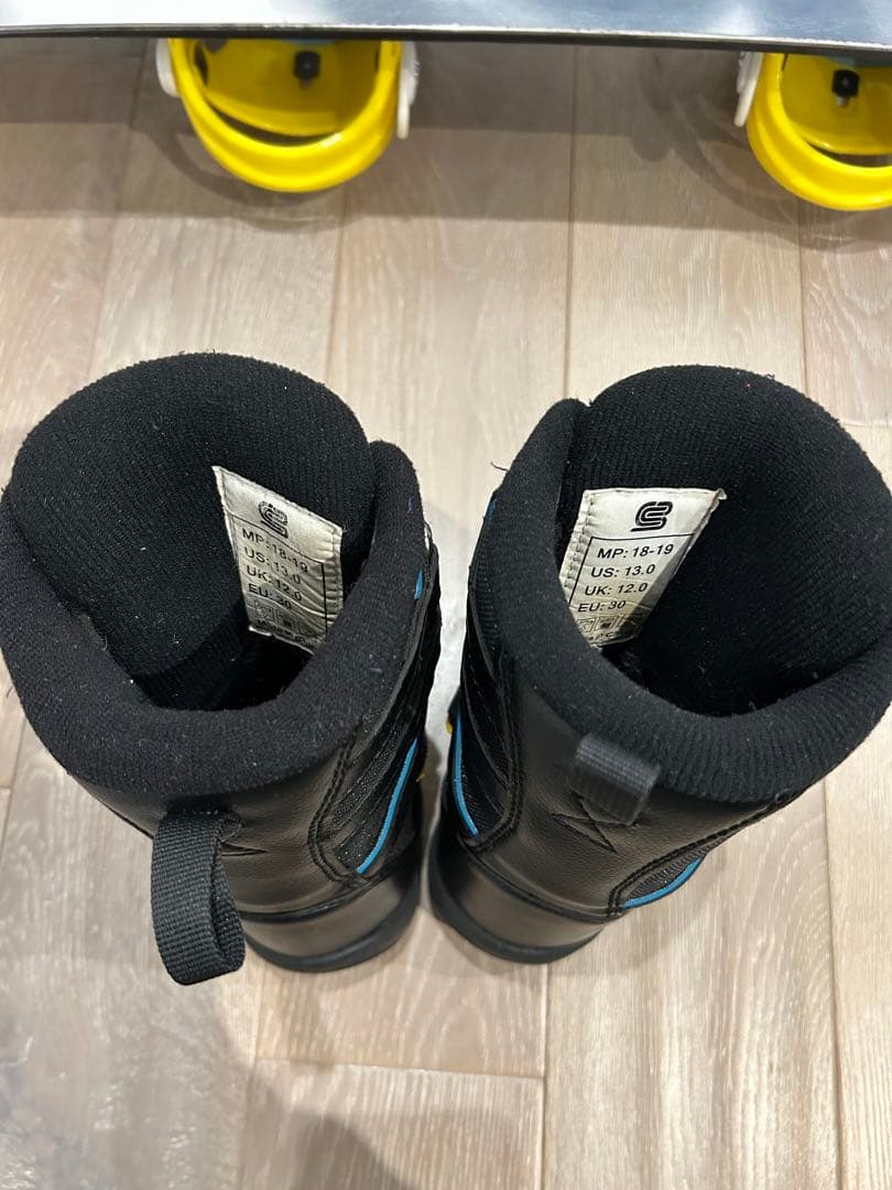 【子供用】スノーボード ビンディング ホワイト/ブルー/イエロー 3点セット