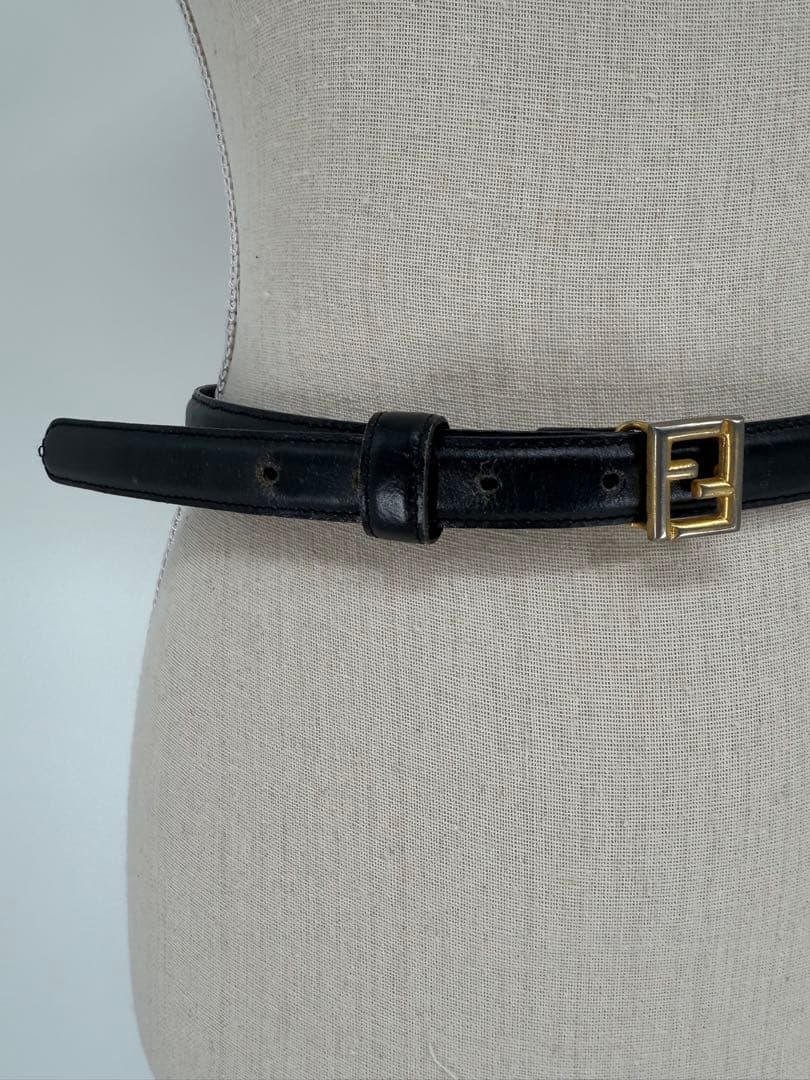 フェンディ FENDI ベルト レザー ズッカ ロゴ バックル ゴールド金具❣️黒