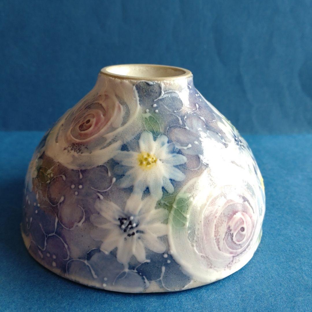 ゆずりは工房　カップ＆ソーサー　青彩ローズ　薔薇　花柄　陶器　瀬戸焼