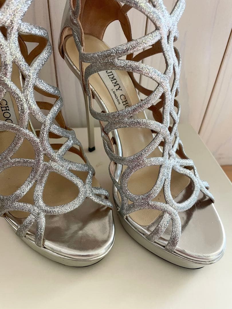 JIMMY CHOO ジミーチュウ メタリックシルバー サンダル36 約23cm