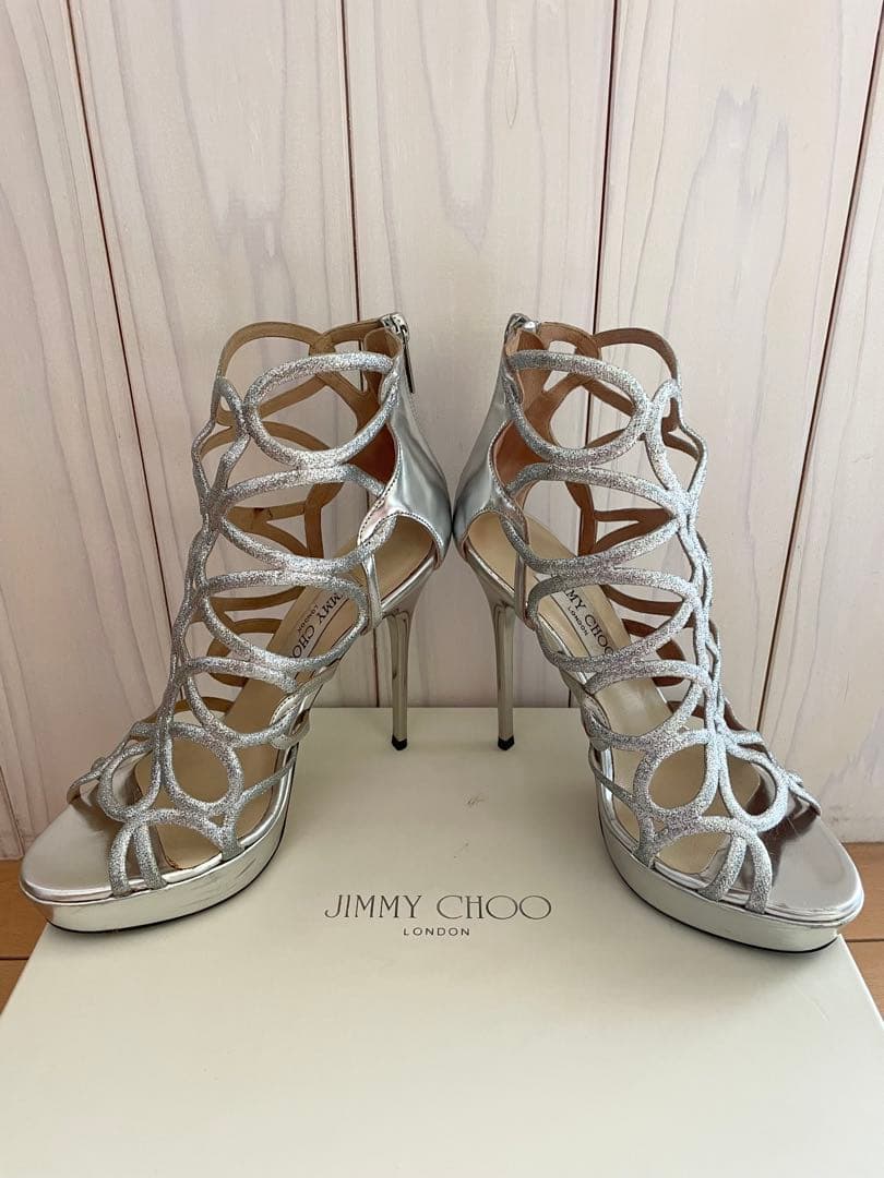 JIMMY CHOO ジミーチュウ メタリックシルバー サンダル36 約23cm