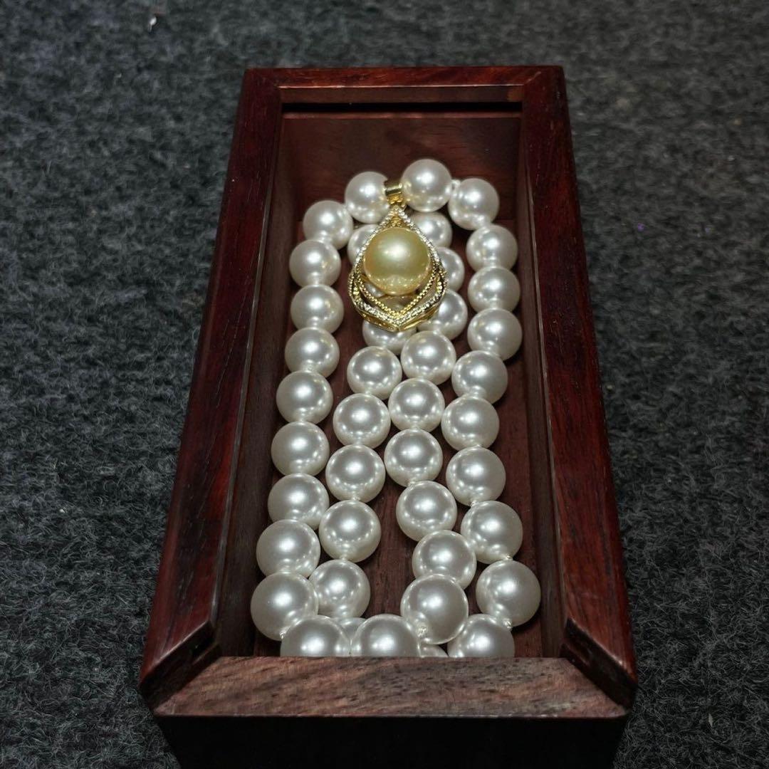 【本日限定】販売 花梨木 彩貝インレイ ジュエリーボックス／パールネックレス付き