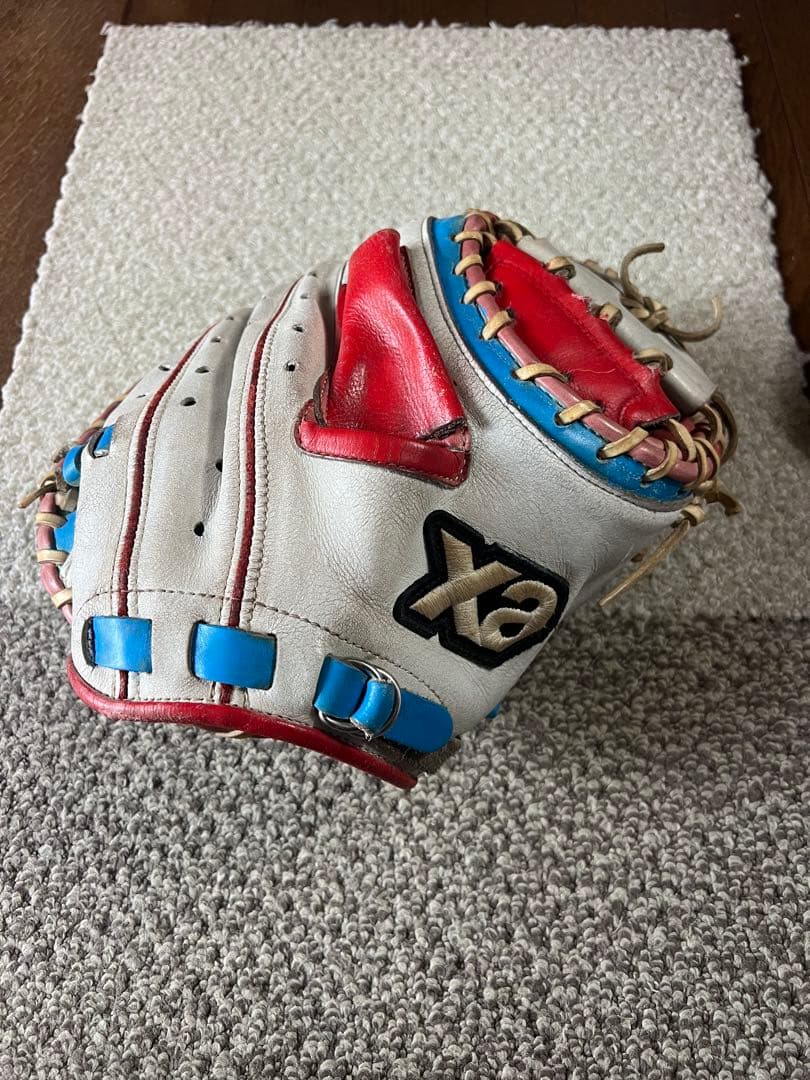 軟式　キャッチーミット　ホワイト/レッド/ブルー　ザナックス