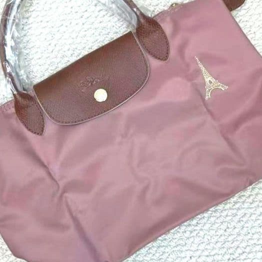 LONGCHAMP ピンク ハンドバッグ エッフェル塔刺繍