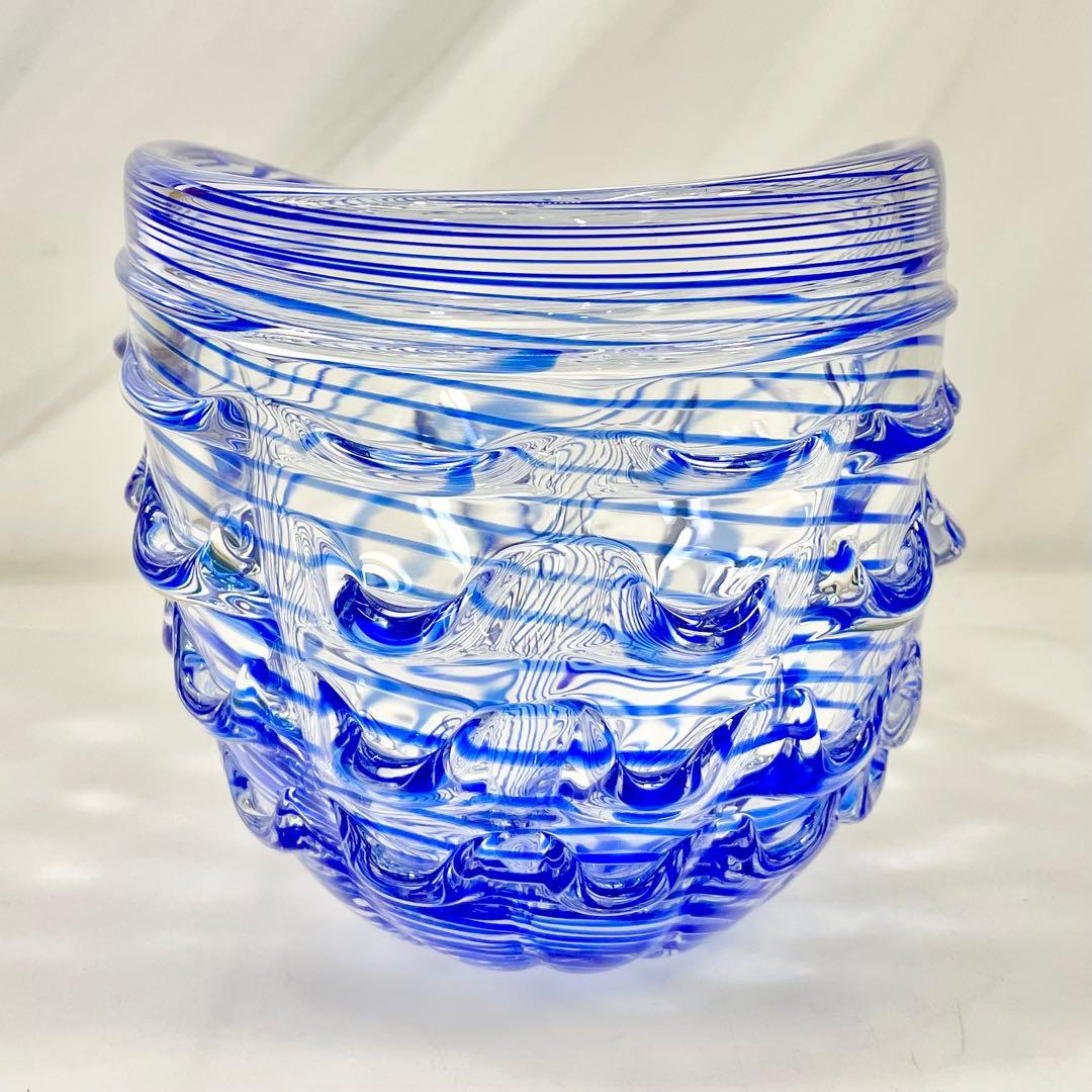 ◎ 美品 津軽びいどろ 花器 ガラス細工 ブルー