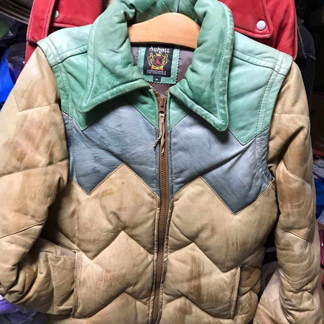 ショット　レザージャケットダウン　バイカラー　希少　サイズM 羽毛　フェザー