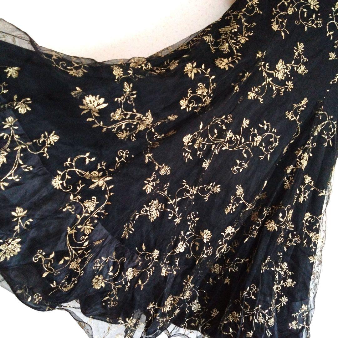 美品　花柄刺繍　社交ダンスドレス パーティードレス　Мサイズ