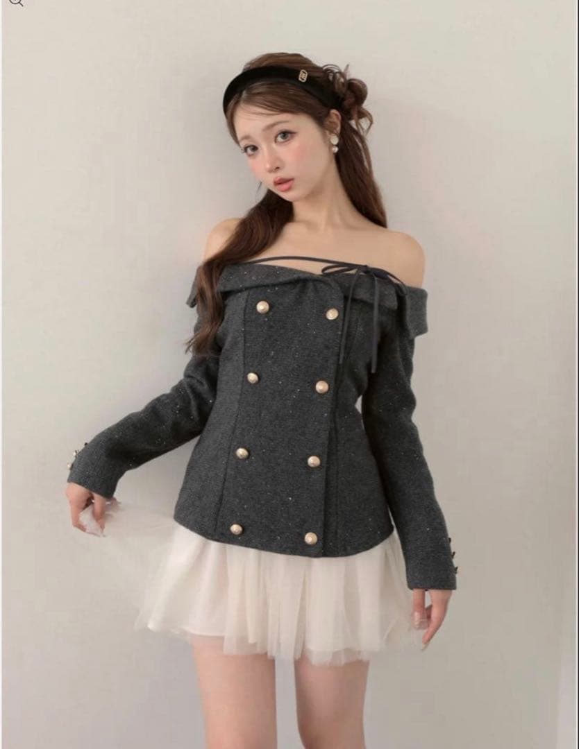 m me eme ワンピース ウールヘリンボーンチュールワンピース