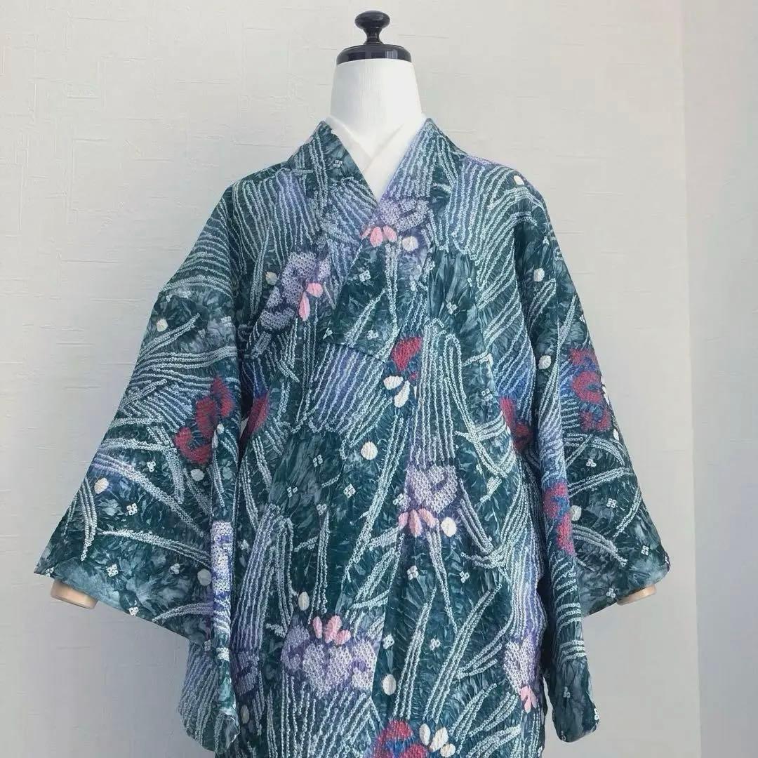 Pearlさま専用 有松絞り浴衣・有松鳴海絞り浴衣　燻んだグリーン　No7-22