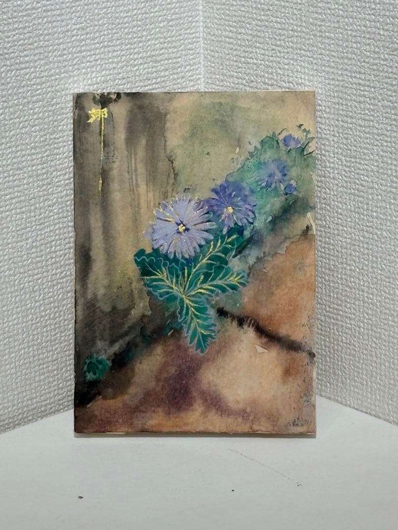 森田リナ 作 「郷」サイン入 菊図 アクリル画 和紙原画 ハンドメイド